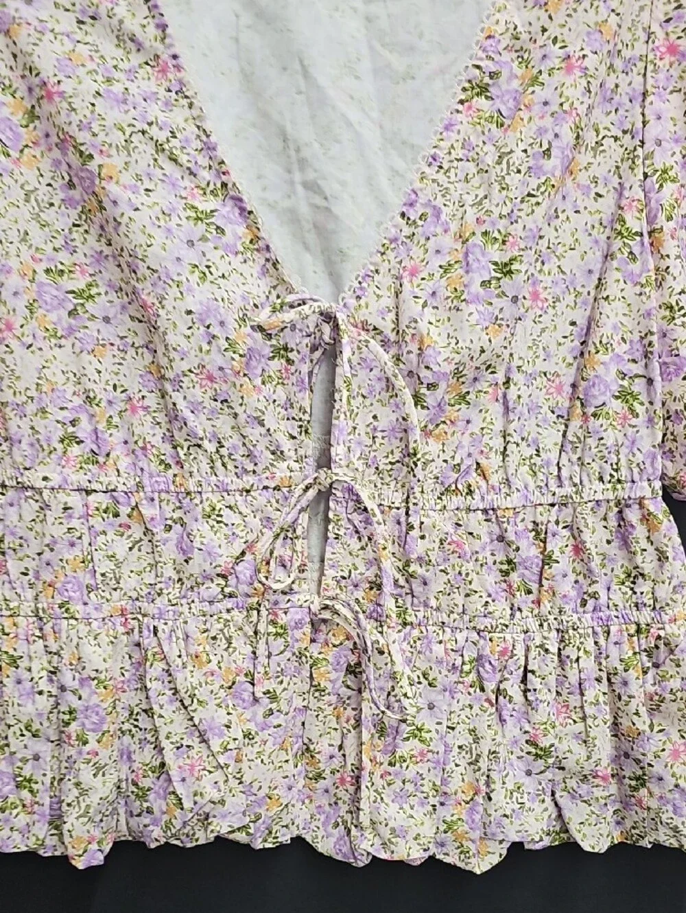 Astr Floral Tie-Front Peplum Top Size M